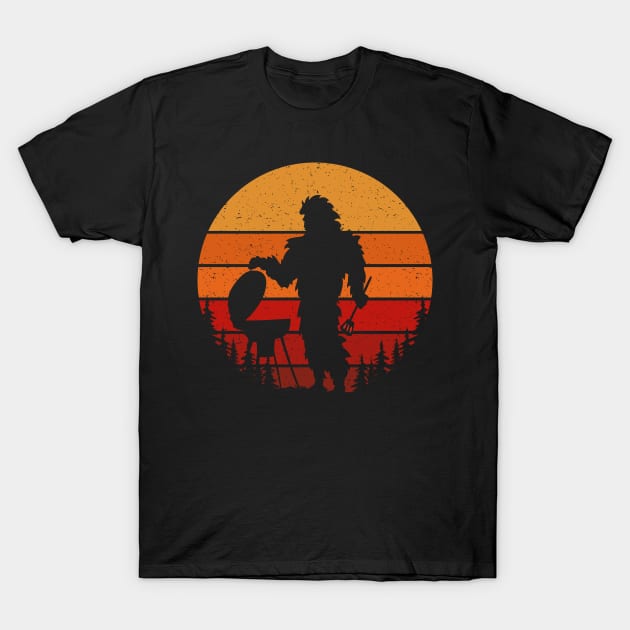 Retro Vintage Bigfoot Camping Breakfast Outdoors Sasquatch T-Shirt by Tesszero